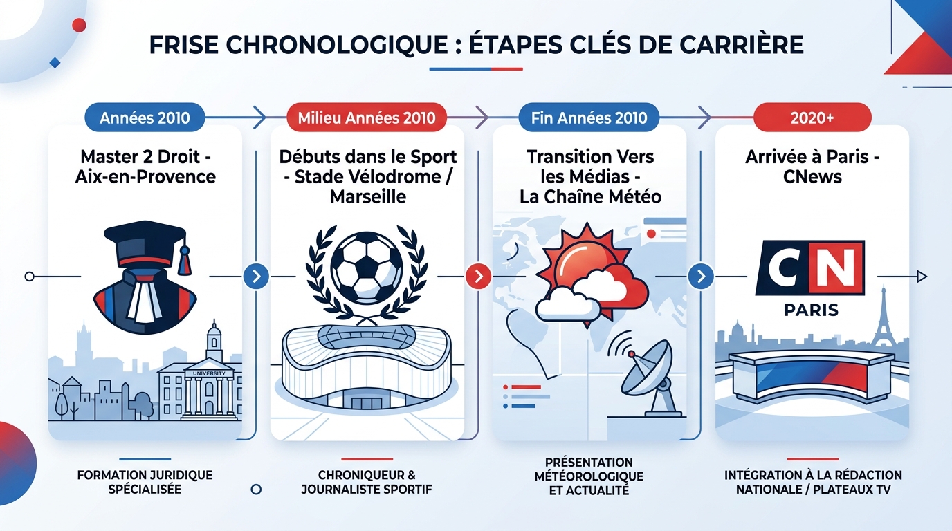 Frise chronologique parcours professionnel Alexandra Blanc droit sport météo