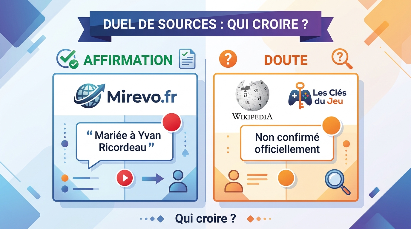 Infographie comparant les sources sur le mariage Marylise Léon Yvan Ricordeau