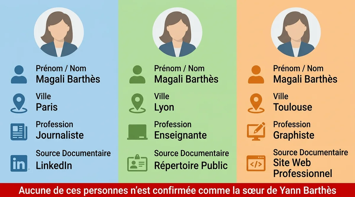 Infographie comparant les trois Magali Barthès existantes sans lien avec Yann Barthès