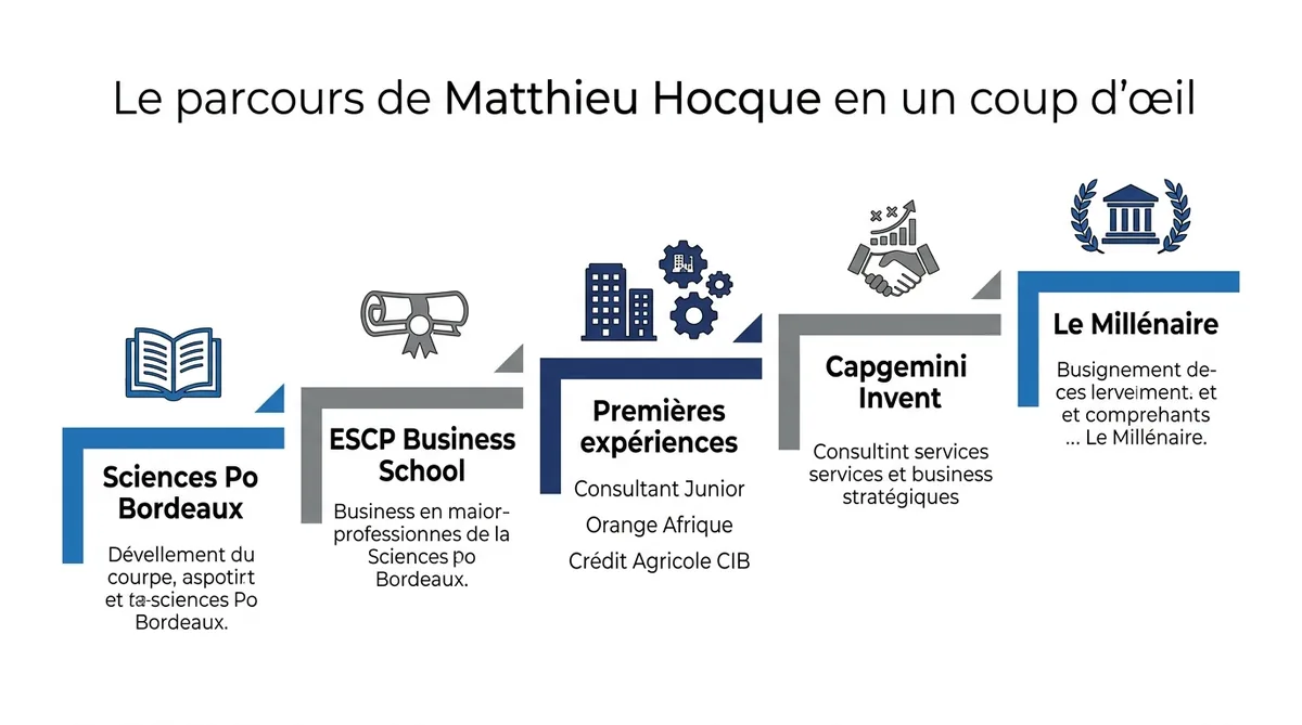 Frise chronologique du parcours professionnel de Matthieu Hocque de Sciences Po au Millénaire