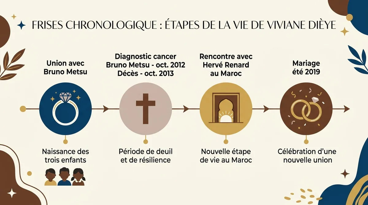 Frise chronologique vie de Viviane Dièye de Bruno Metsu à Hervé Renard